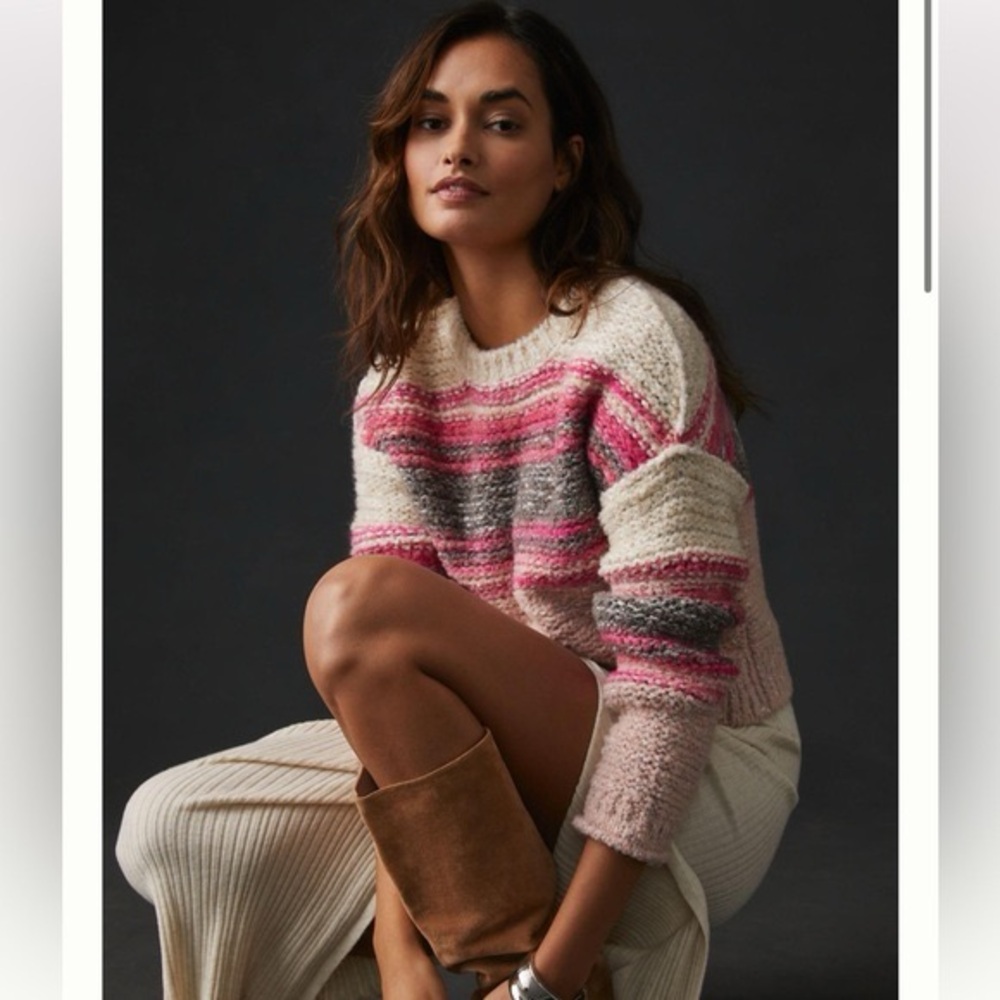 Pink Striped Pilcro Sweater – Boho Preppy Cozy Knit 💕